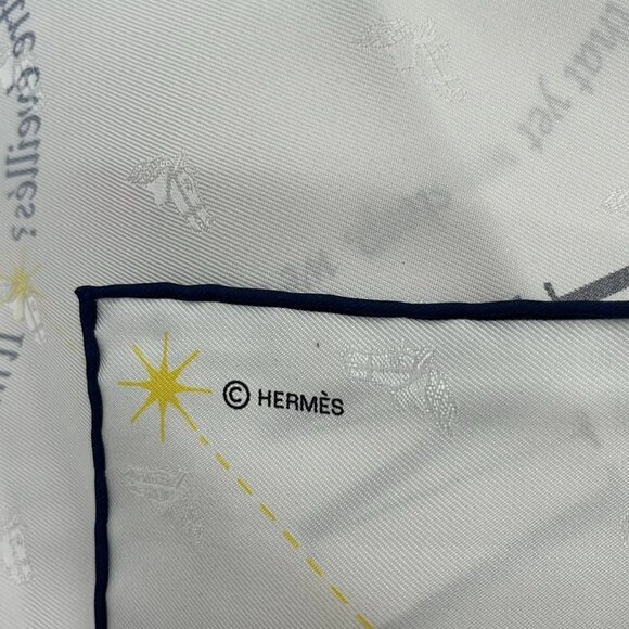 HERMES Carre 70  White Dark Navy Multi Scarf 246-071225 - Picture 4 of 6